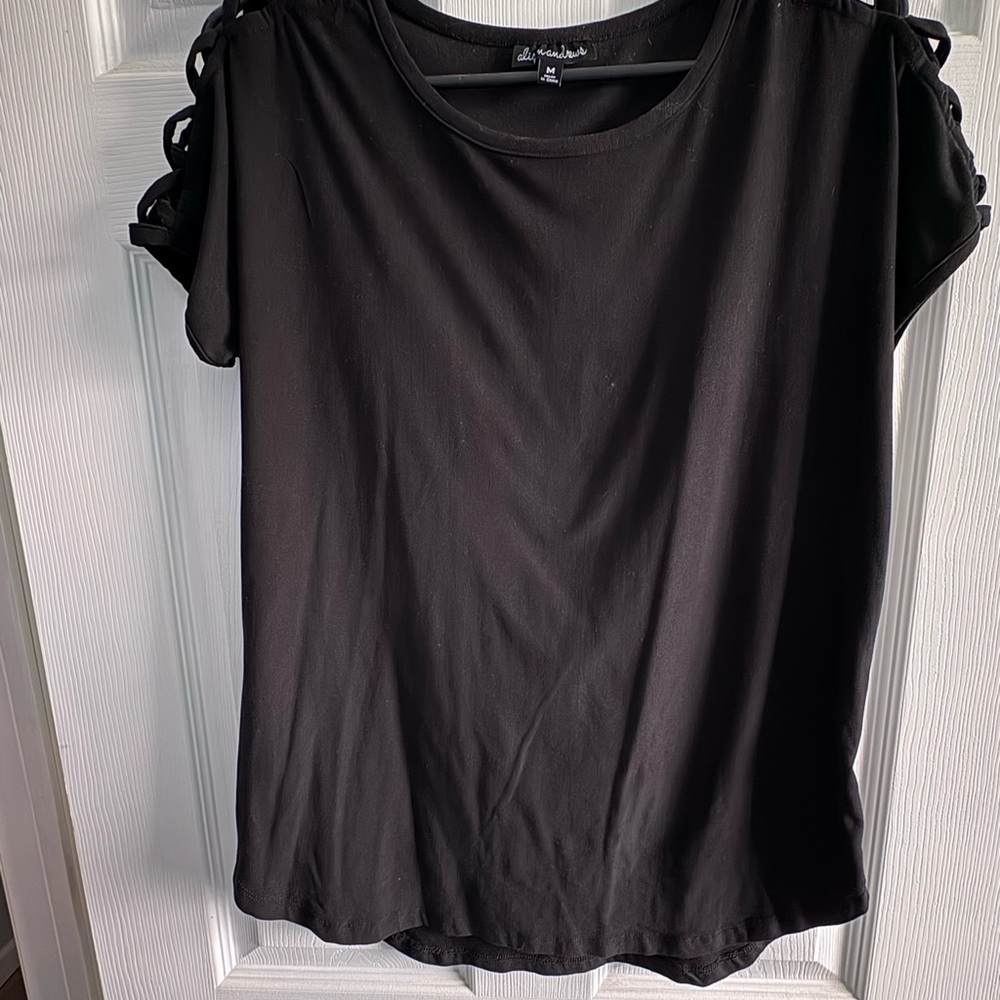 Elegant Black Short Sleeve Top with Cut-Out Details